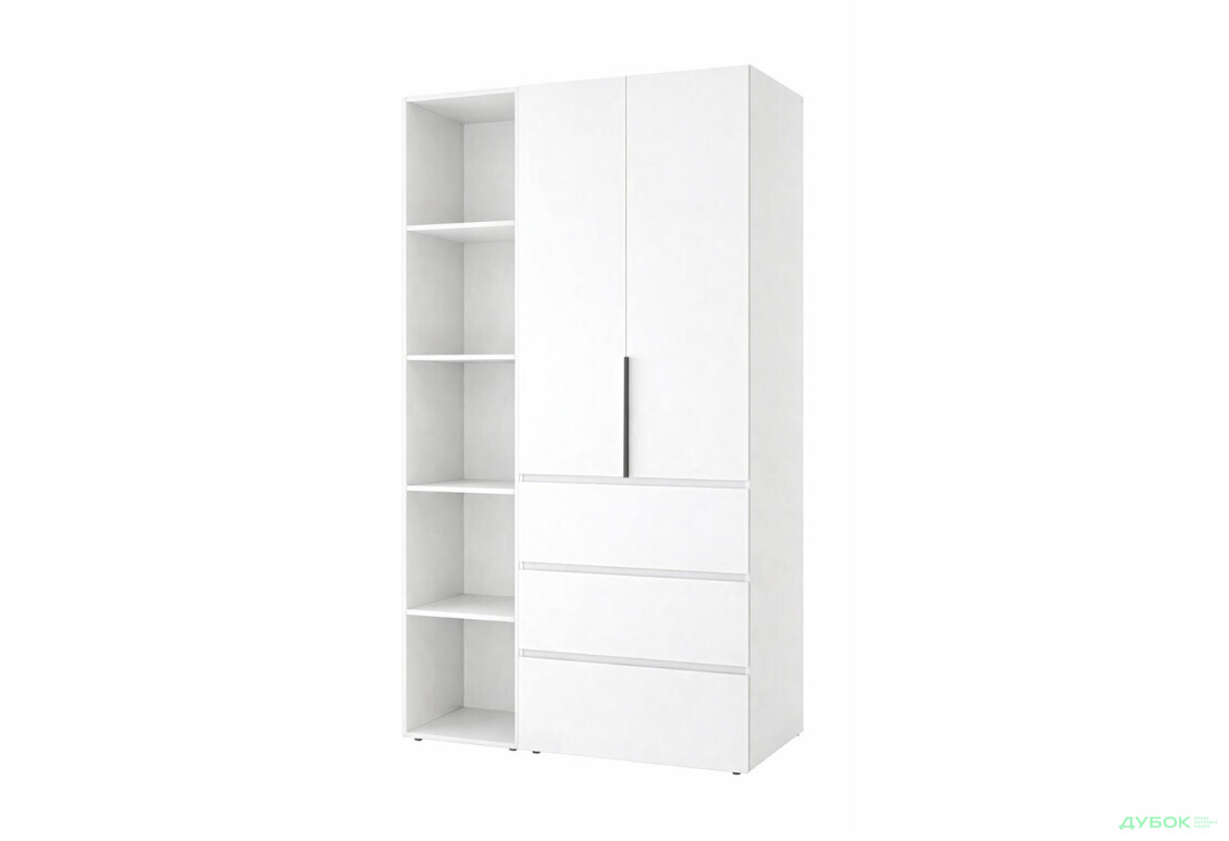 Шафа Art In Head Light / Лайт 2-дверна з 3 шухлядами та стелажем 120 см, білий діамант