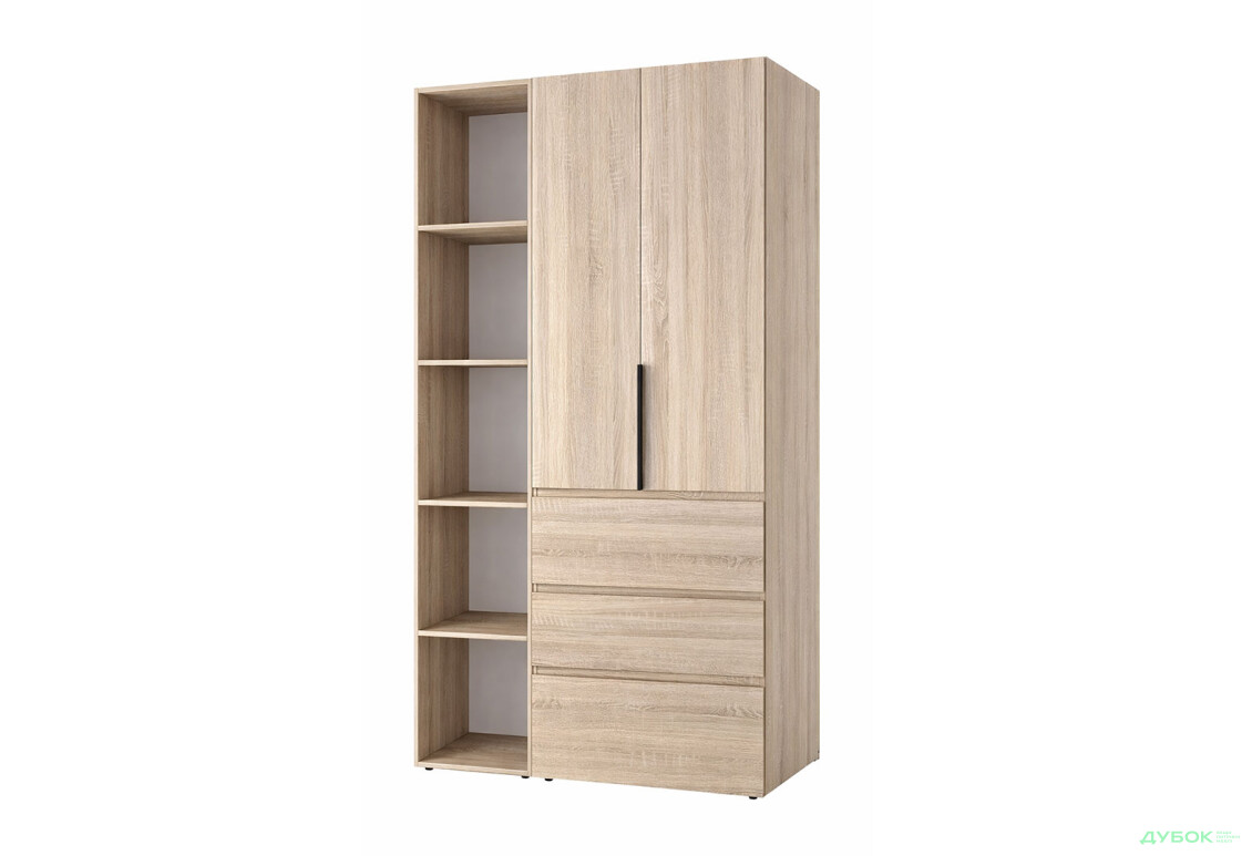 Шкаф Art In Head Light / Лайт 2-дверный с 3 ящиками и стеллажом 120 см, дуб сонома