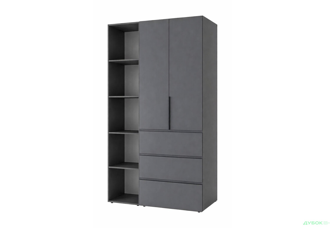 Шкаф Art In Head Light / Лайт 2-дверный с 3 ящиками и стеллажом 120 см, графит
