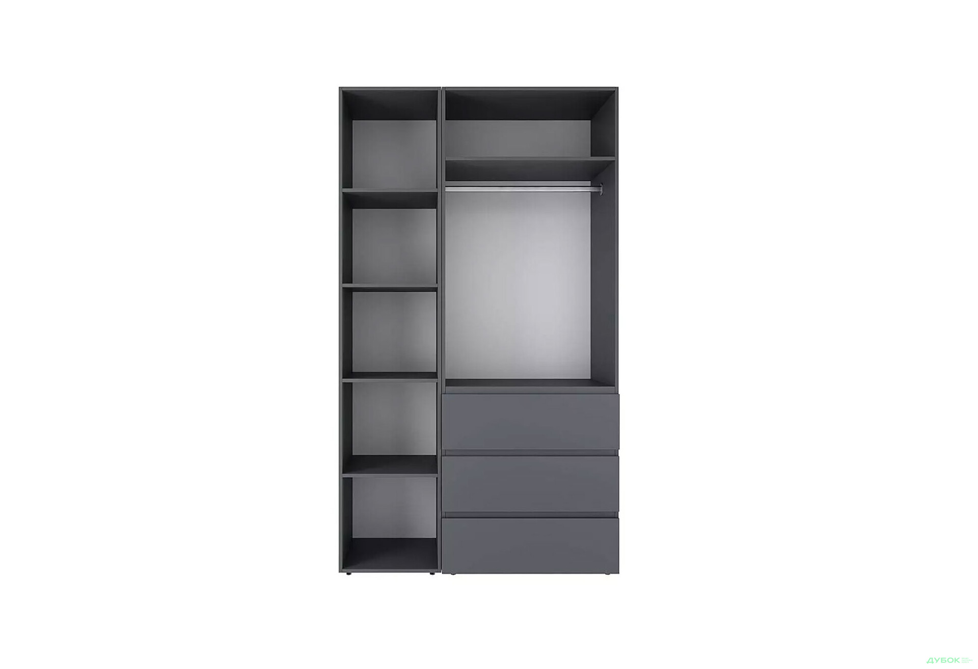 Изображение 5 - Шкаф Art In Head Light / Лайт 2-дверный с 3 ящиками и стеллажом 120 см, графит