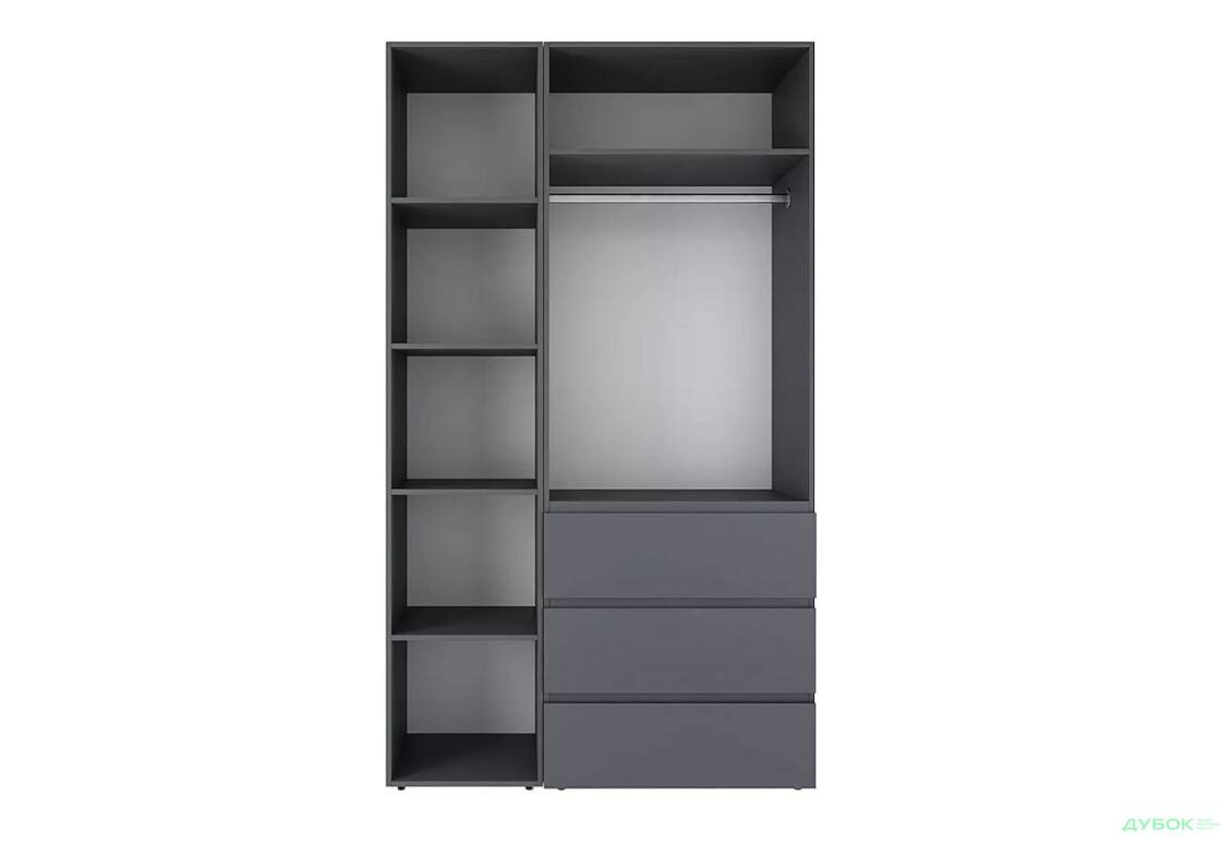 Изображение 5 - Шкаф Art In Head Light / Лайт 2-дверный с 3 ящиками и стеллажом 120 см, графит