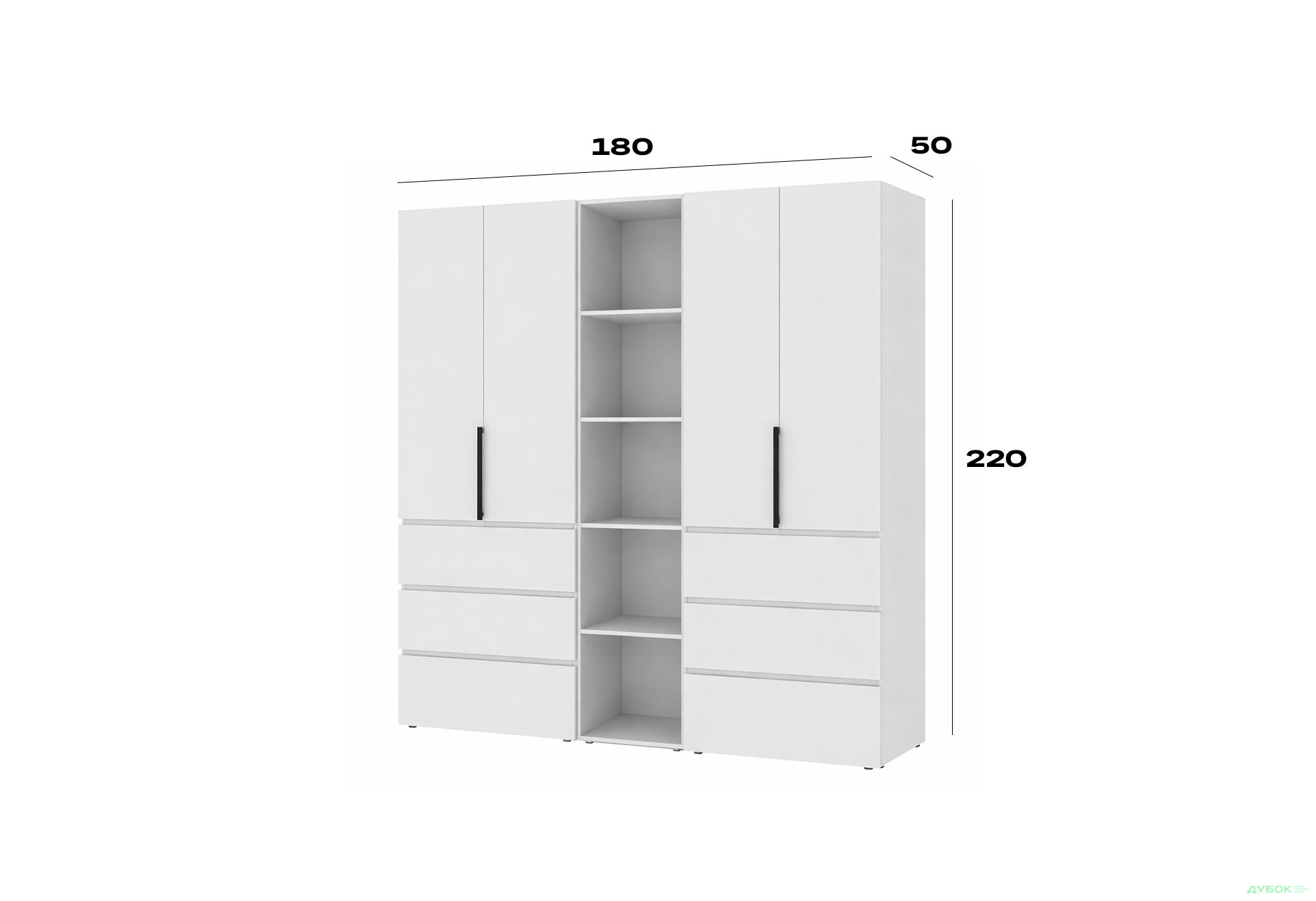 Зображення 6 - Шафа Art In Head Light / Лайт 4-дверна з 6 шухлядами та стелажем 180 см, білий діамант