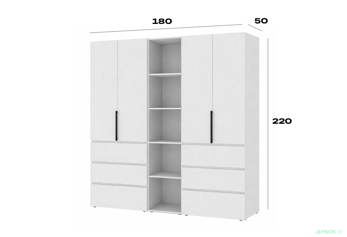 Зображення 6 - Шафа Art In Head Light / Лайт 4-дверна з 6 шухлядами та стелажем 180 см, білий діамант