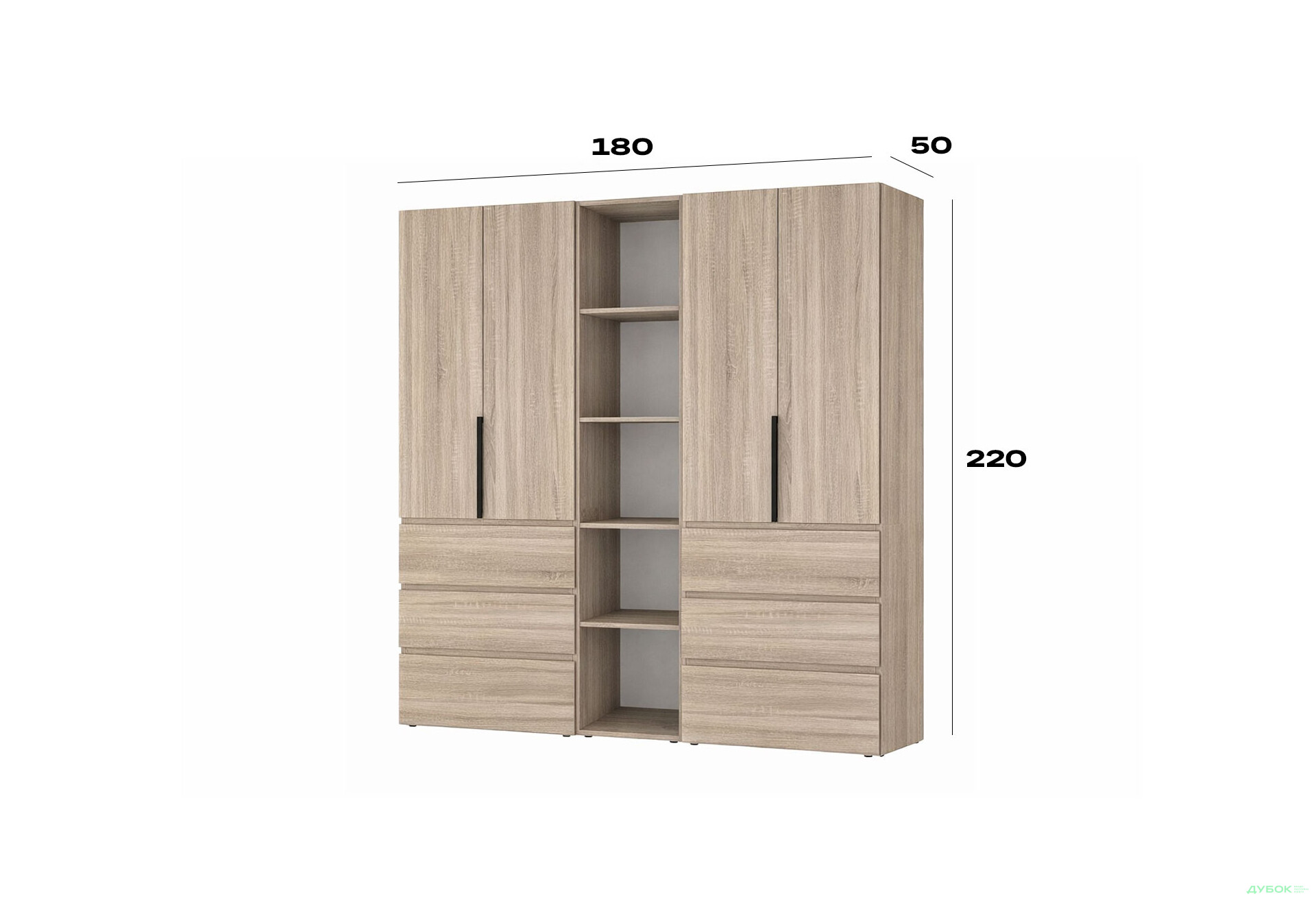 Зображення 6 - Шафа Art In Head Light / Лайт 4-дверна з 6 шухлядами та стелажем 180 см, дуб сонома