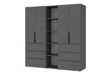 Шафа Art In Head Light / Лайт 4-дверна з 6 шухлядами та стелажем 180 см, графіт