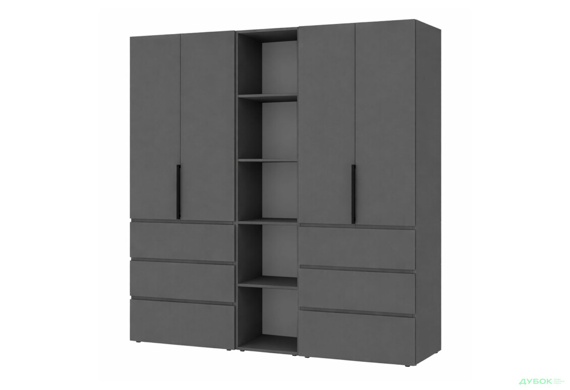Шафа Art In Head Light / Лайт 4-дверна з 6 шухлядами та стелажем 180 см, графіт