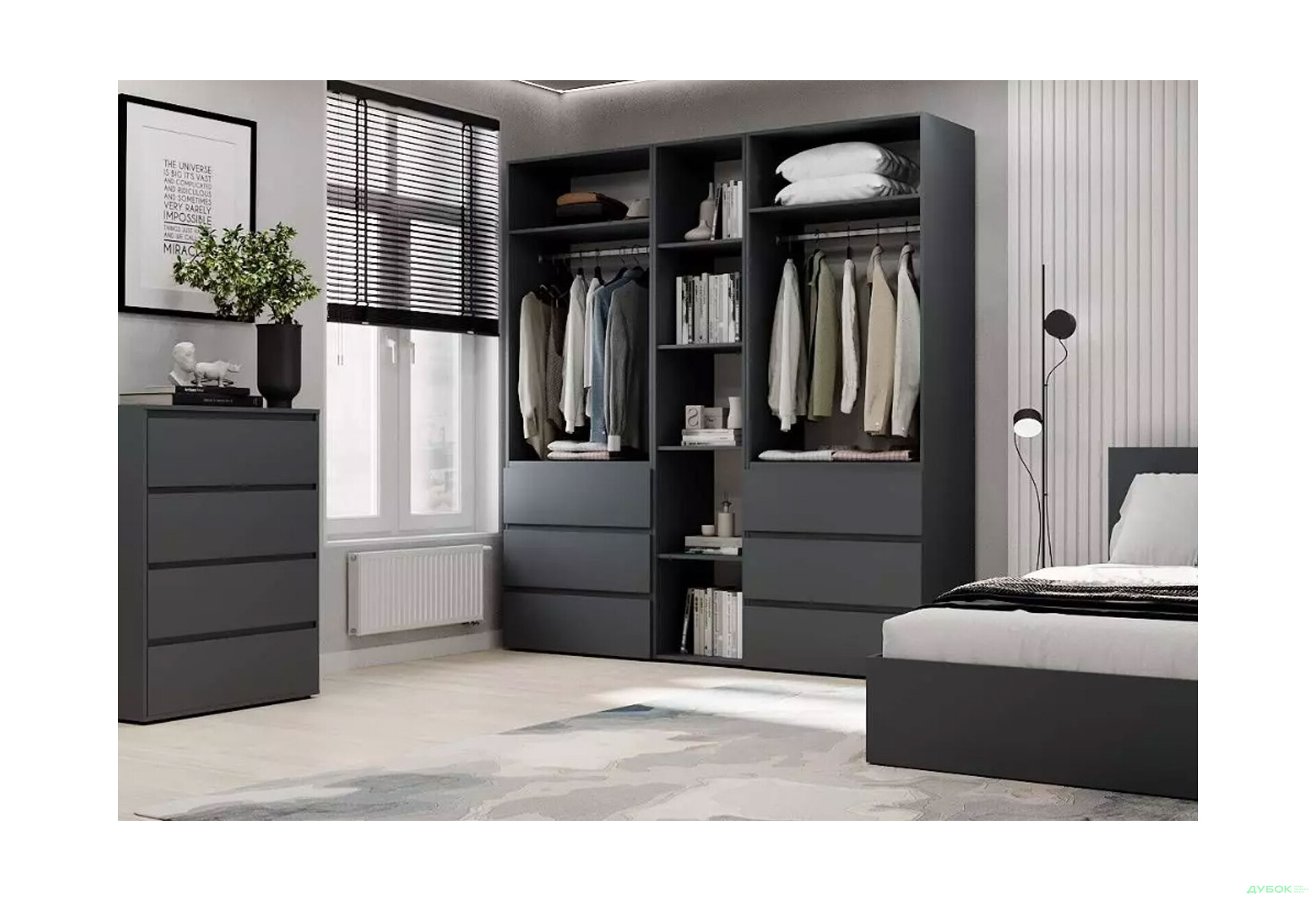 Зображення 3 - Шафа Art In Head Light / Лайт 4-дверна з 6 шухлядами та стелажем 180 см, графіт