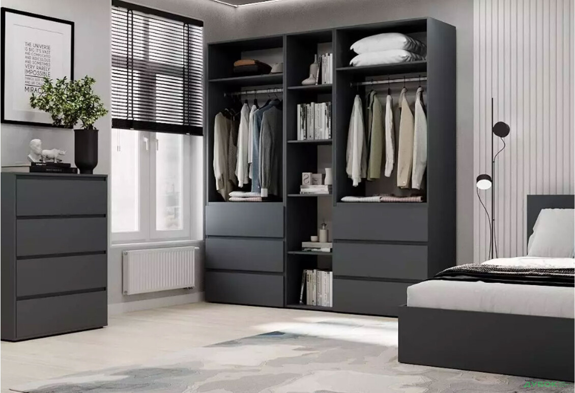 Зображення 3 - Шафа Art In Head Light / Лайт 4-дверна з 6 шухлядами та стелажем 180 см, графіт