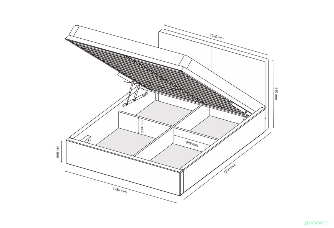 Изображение 7 - Кровать-подиум МироМрак Дуо 160х200 см подъемная с каркасом, графит