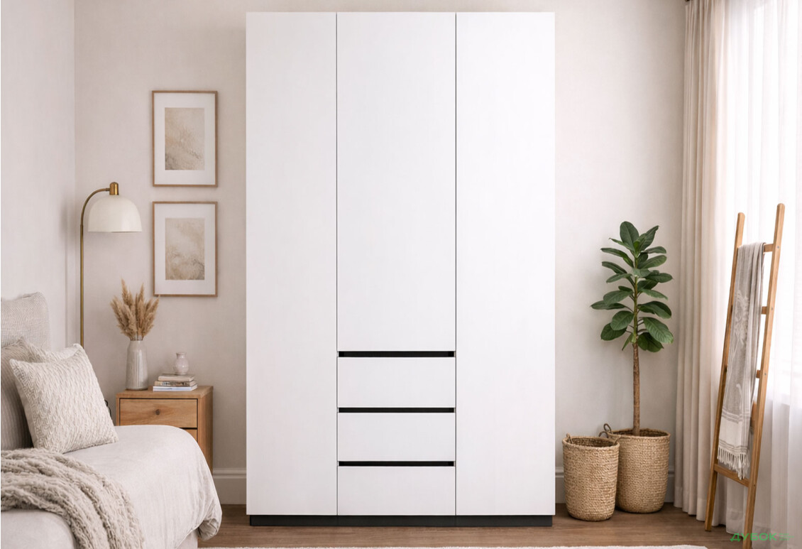 Изображение 2 - Шкаф МироМарк Дуо 3-хдверный с 3 ящиками 134,4 см белый супермат, антрацит