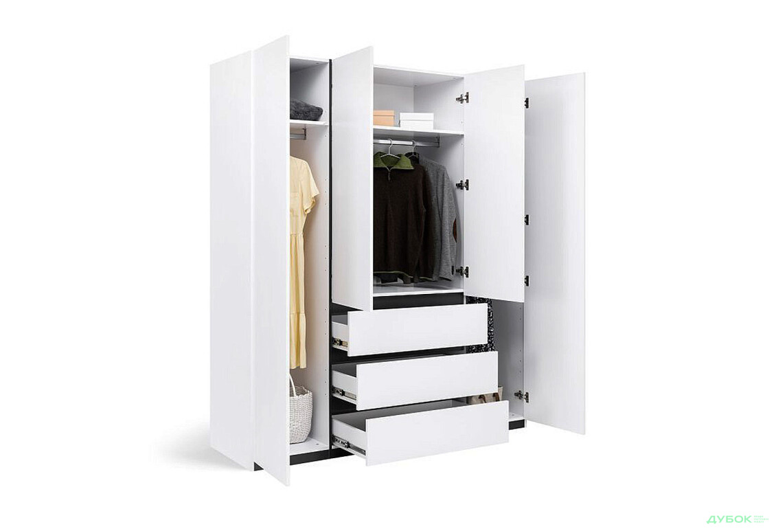 Изображение 3 - Шкаф МироМарк Дуо 4-хдверный с 3 ящиками 179,2 см белый супермат, антрацит