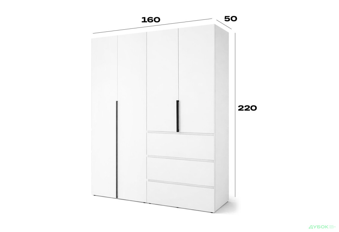 Зображення 7 - Шафа Art In Head Light / Лайт 4-дверна з 3 шухлядами 160 см, білий діамант