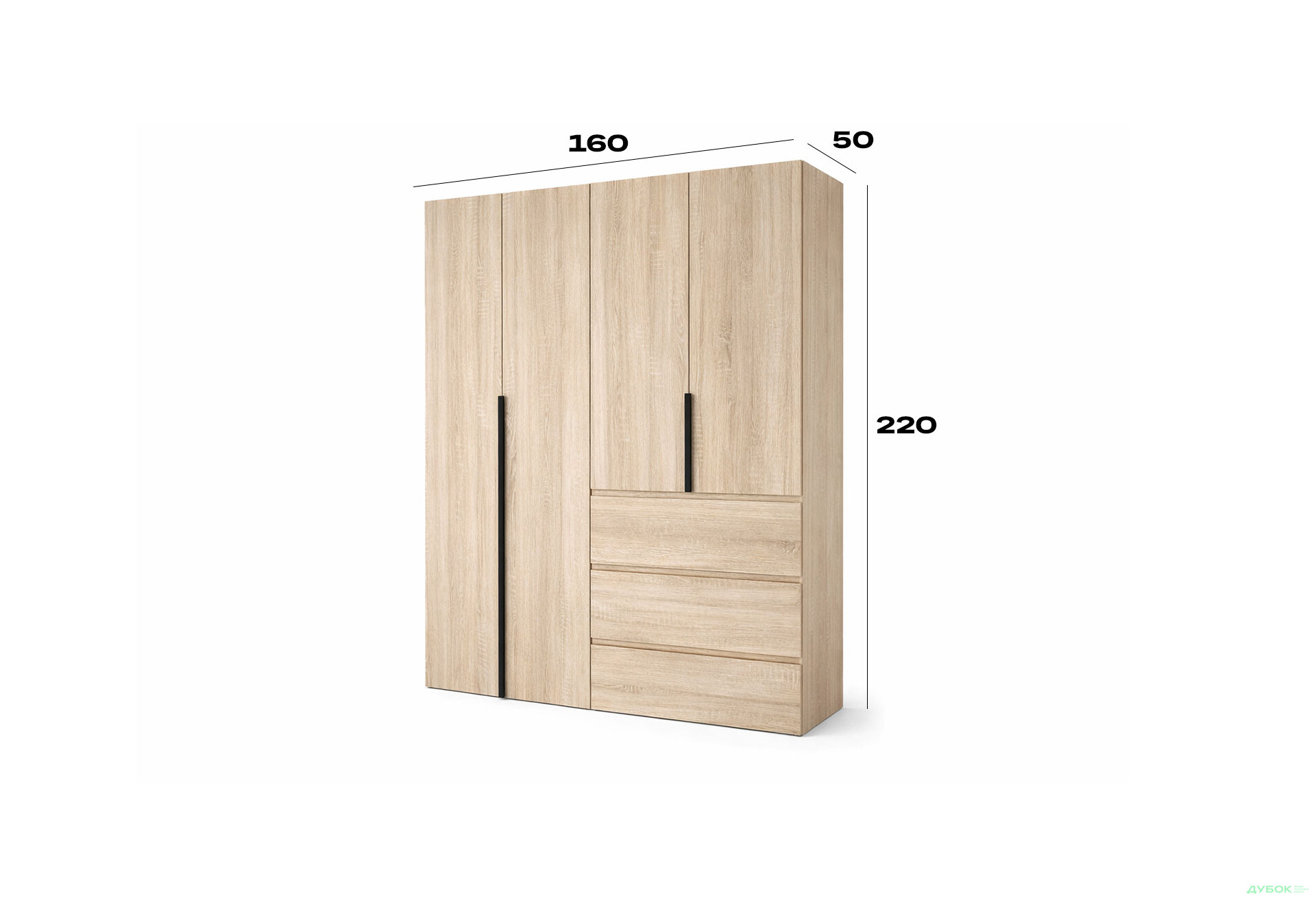 Зображення 6 - Шафа Art In Head Light / Лайт 4-дверна з 3 шухлядами 160 см, дуб сонома