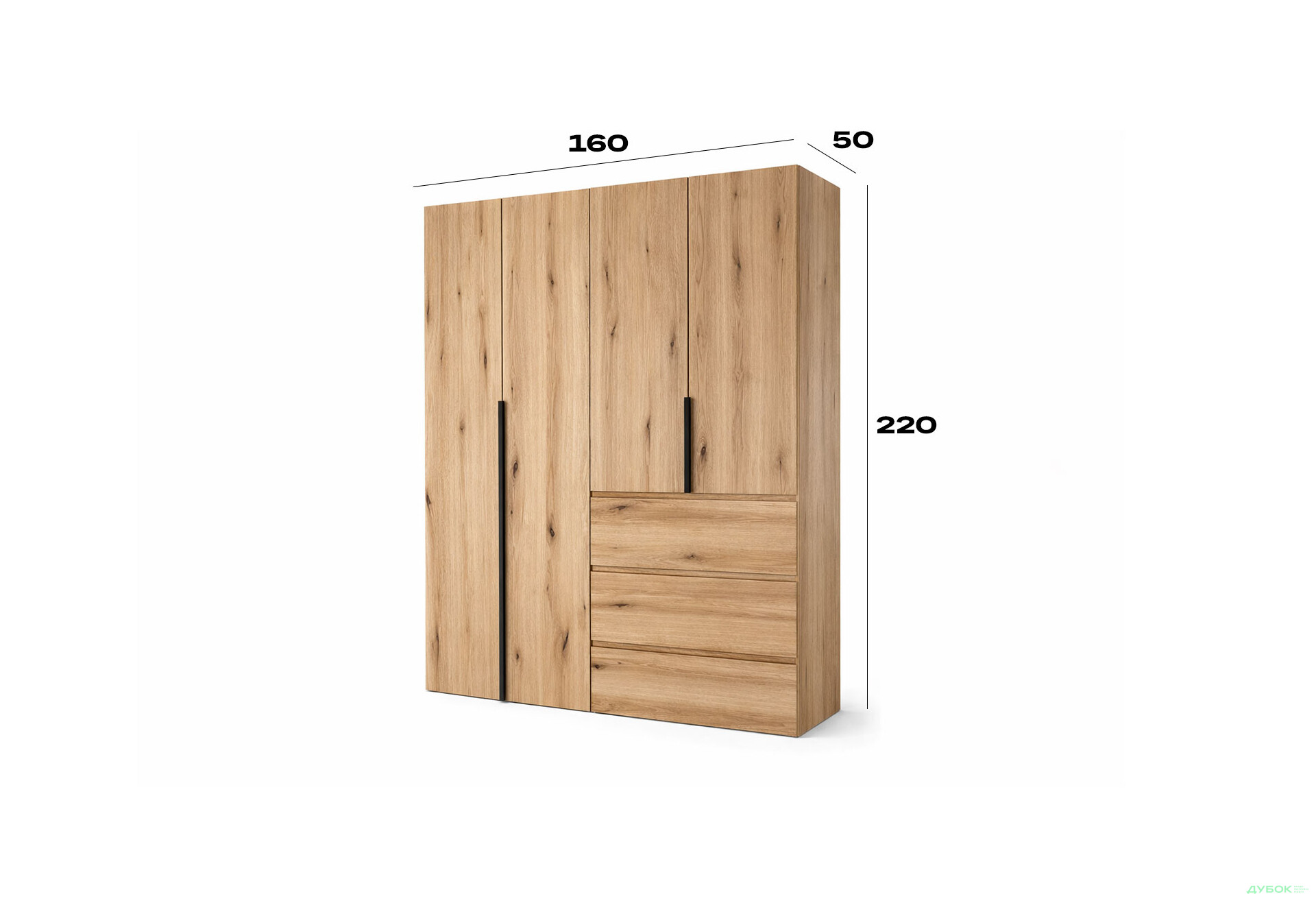 Зображення 6 - Шафа Art In Head Light / Лайт 4-дверна з 3 шухлядами 160 см, дуб евок