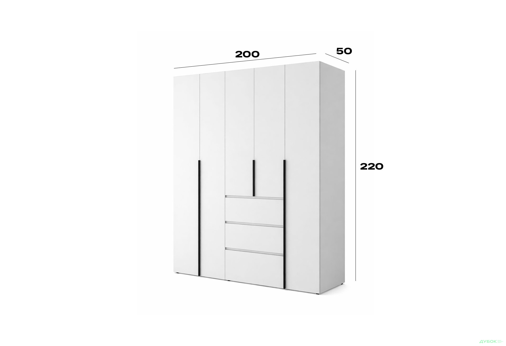 Изображение 6 - Шкаф Art In Head Light / Лайт 5-дверный с 3 ящиками 200 см, белый бриллиант