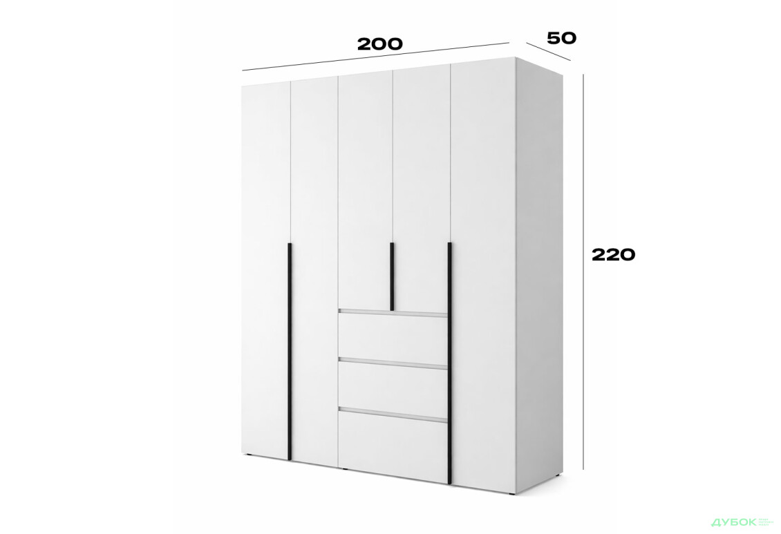 Изображение 6 - Шкаф Art In Head Light / Лайт 5-дверный с 3 ящиками 200 см, белый бриллиант