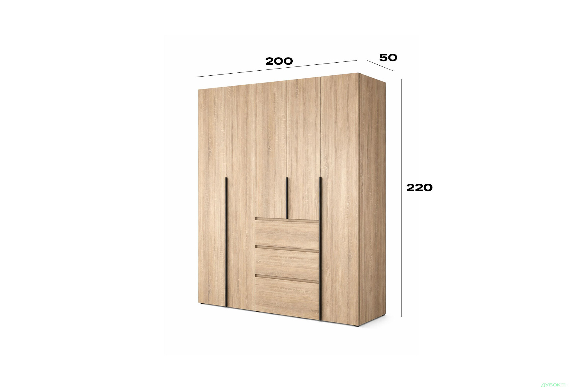 Изображение 6 - Шкаф Art In Head Light / Лайт 5-дверный с 3 ящиками 200 см, дуб сонома