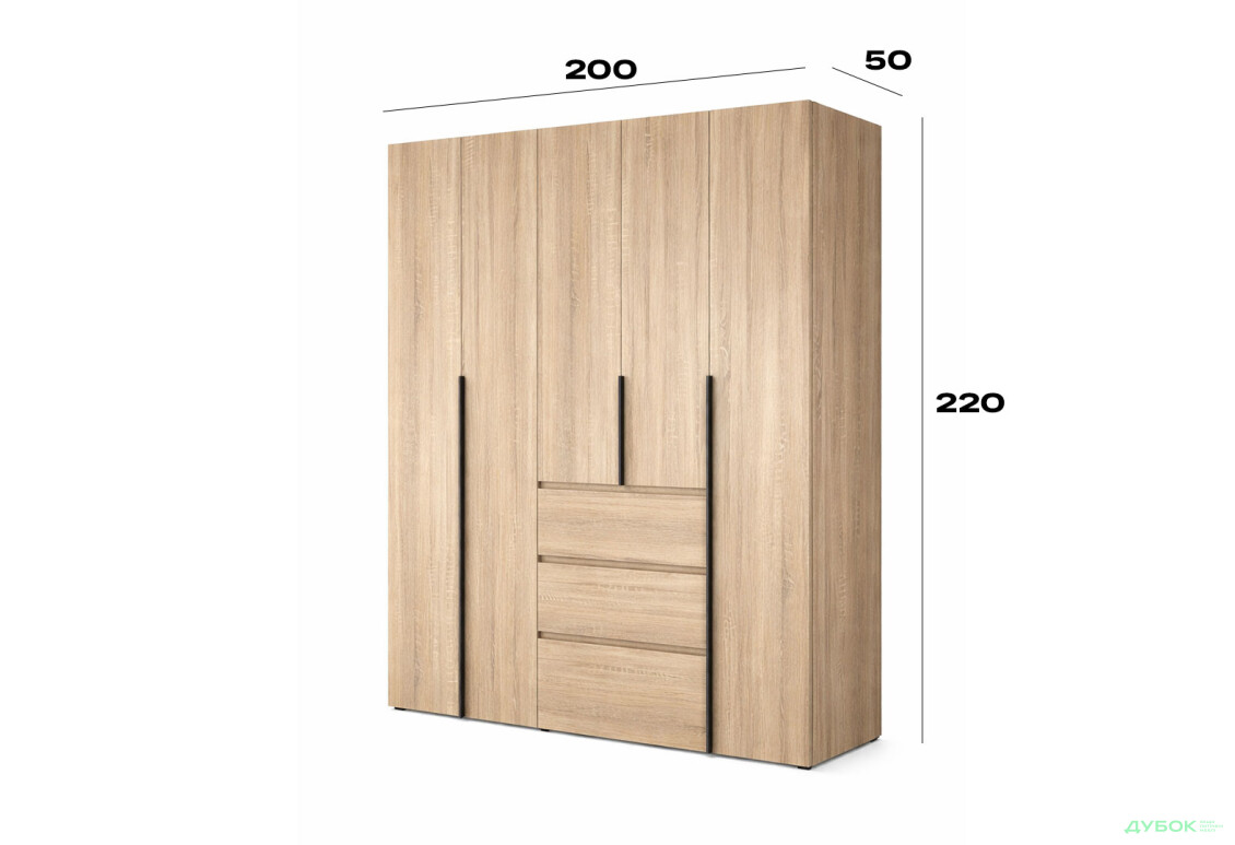 Изображение 6 - Шкаф Art In Head Light / Лайт 5-дверный с 3 ящиками 200 см, дуб сонома