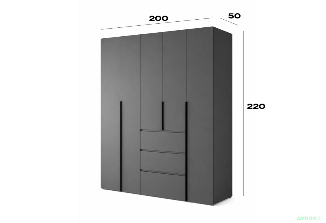 Изображение 6 - Шкаф Art In Head Light / Лайт 5-дверный с 3 ящиками 200 см, графит