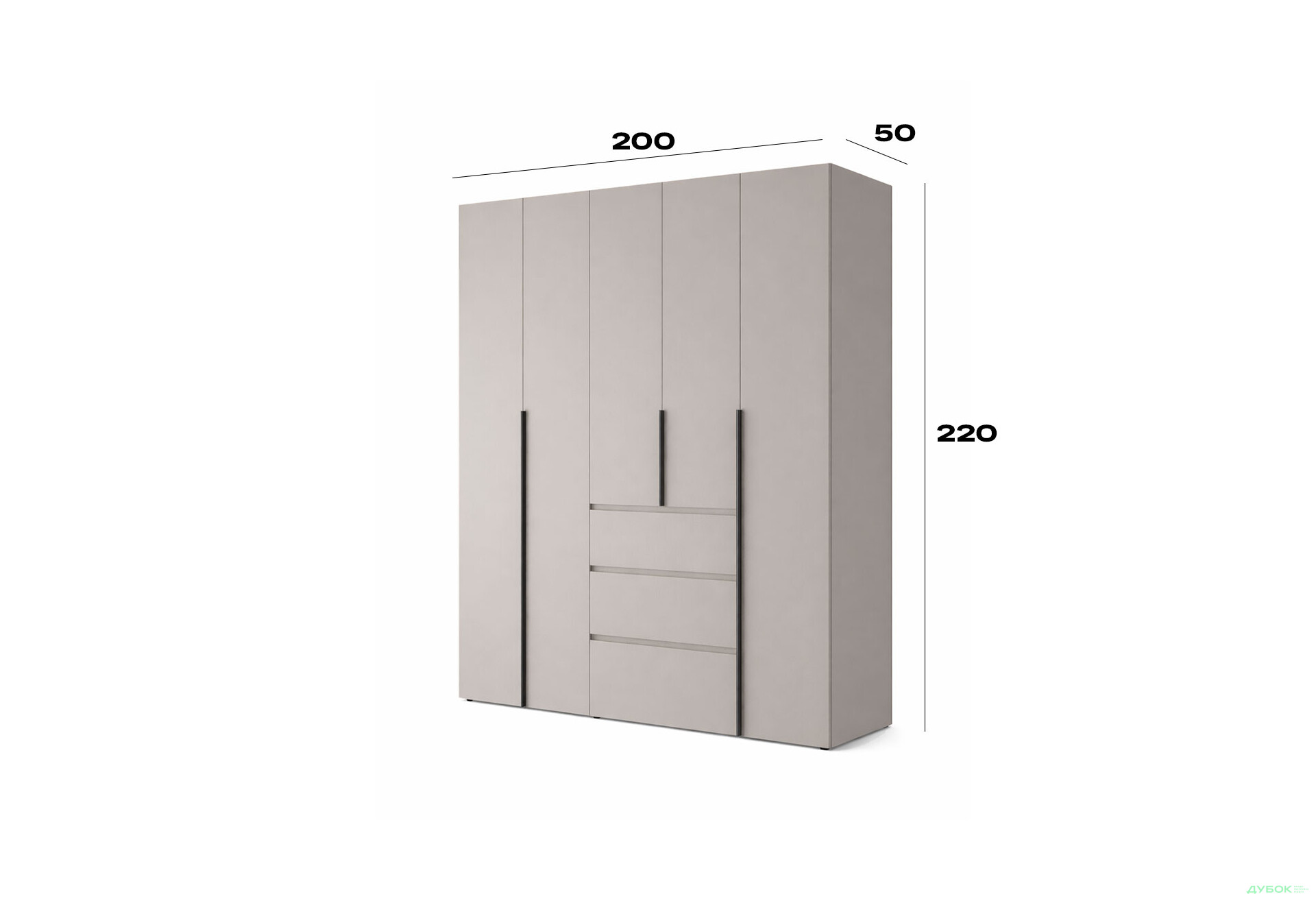 Изображение 6 - Шкаф Art In Head Light / Лайт 5-дверный с 3 ящиками 200 см, кашемир