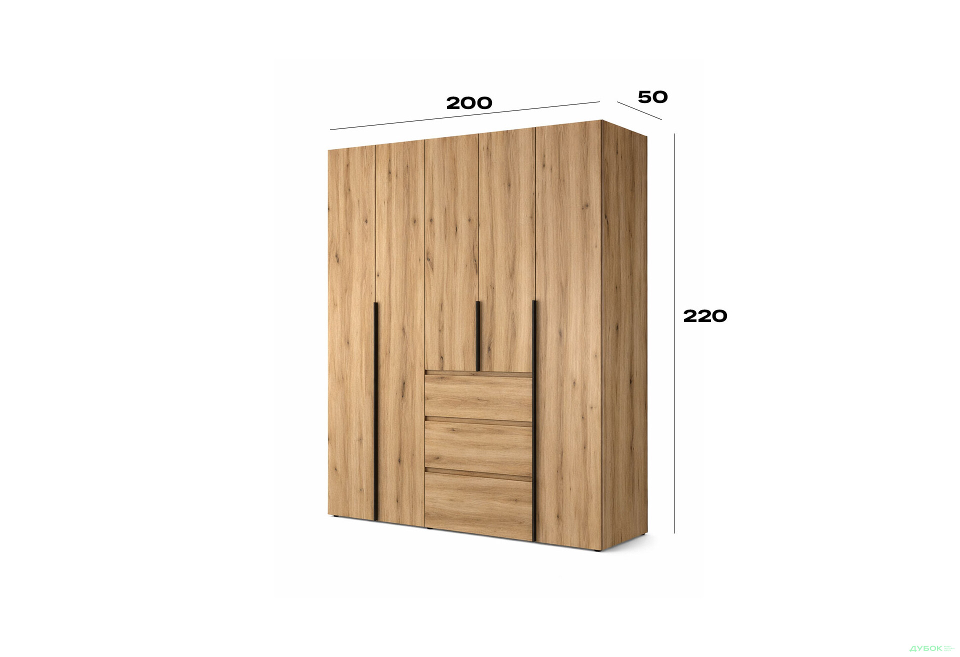 Изображение 6 - Шкаф Art In Head Light / Лайт 5-дверный с 3 ящиками 200 см, дуб эвок