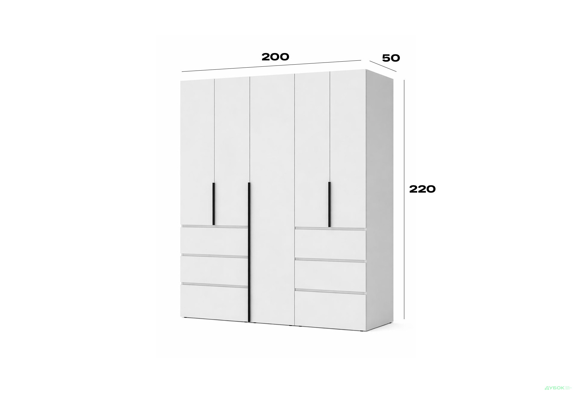 Изображение 6 - Шкаф Art In Head Light / Лайт 5-дверный с 6 ящиками 200 см, белый бриллиант