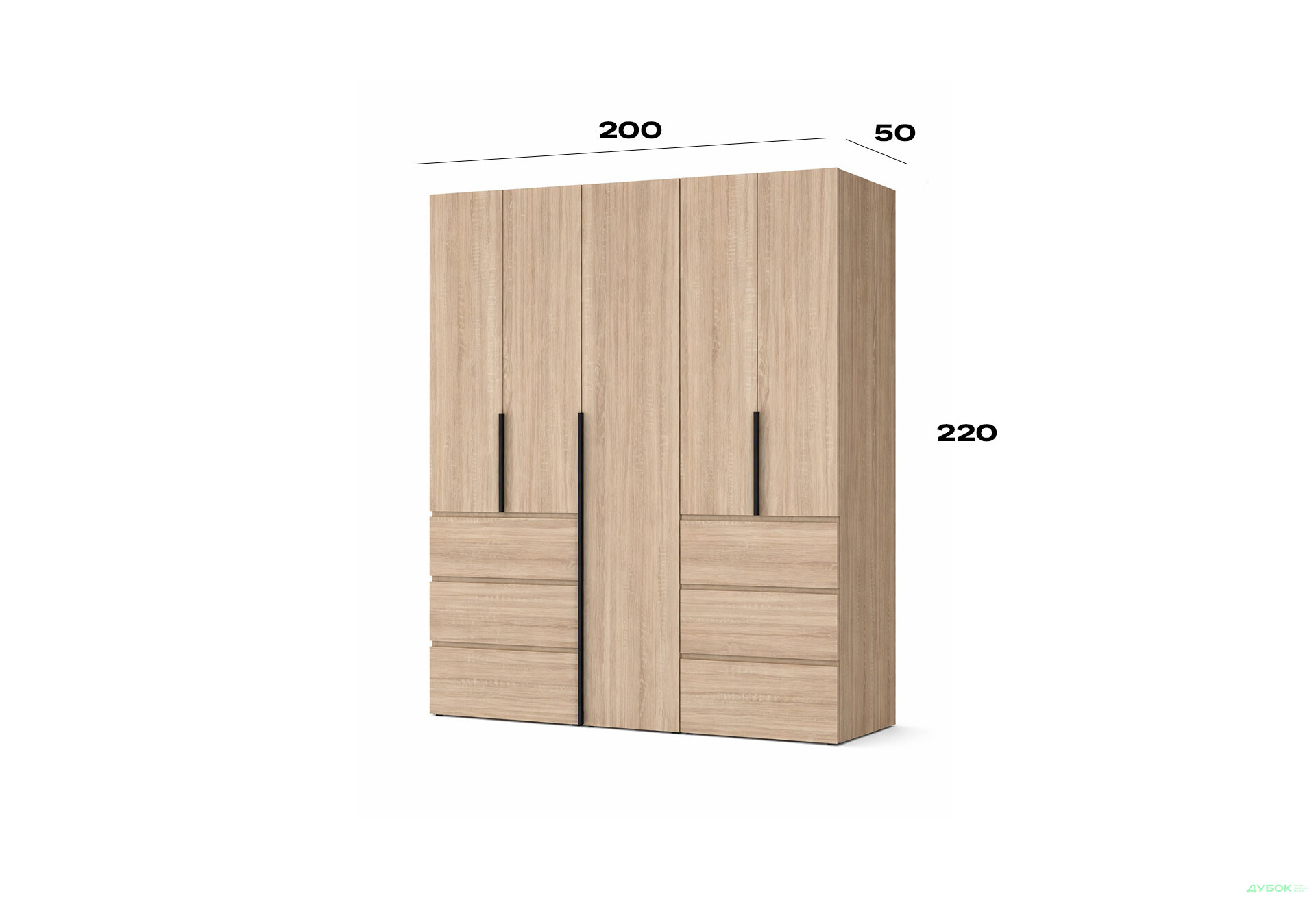 Изображение 6 - Шкаф Art In Head Light / Лайт 5-дверный с 6 ящиками 200 см, дуб сонома