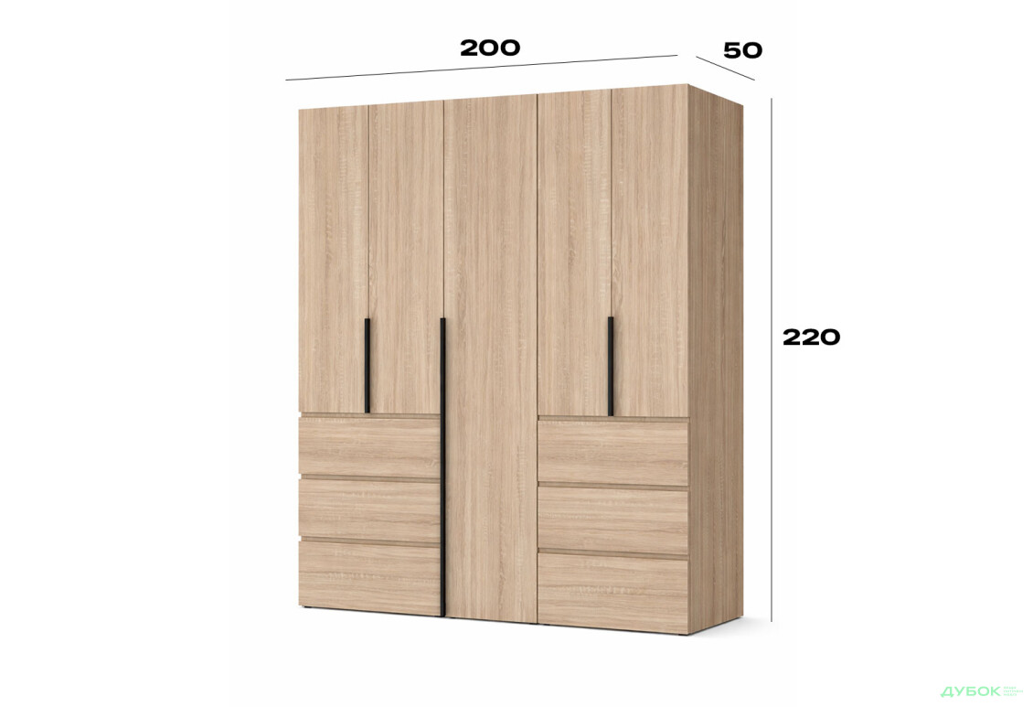 Изображение 6 - Шкаф Art In Head Light / Лайт 5-дверный с 6 ящиками 200 см, дуб сонома