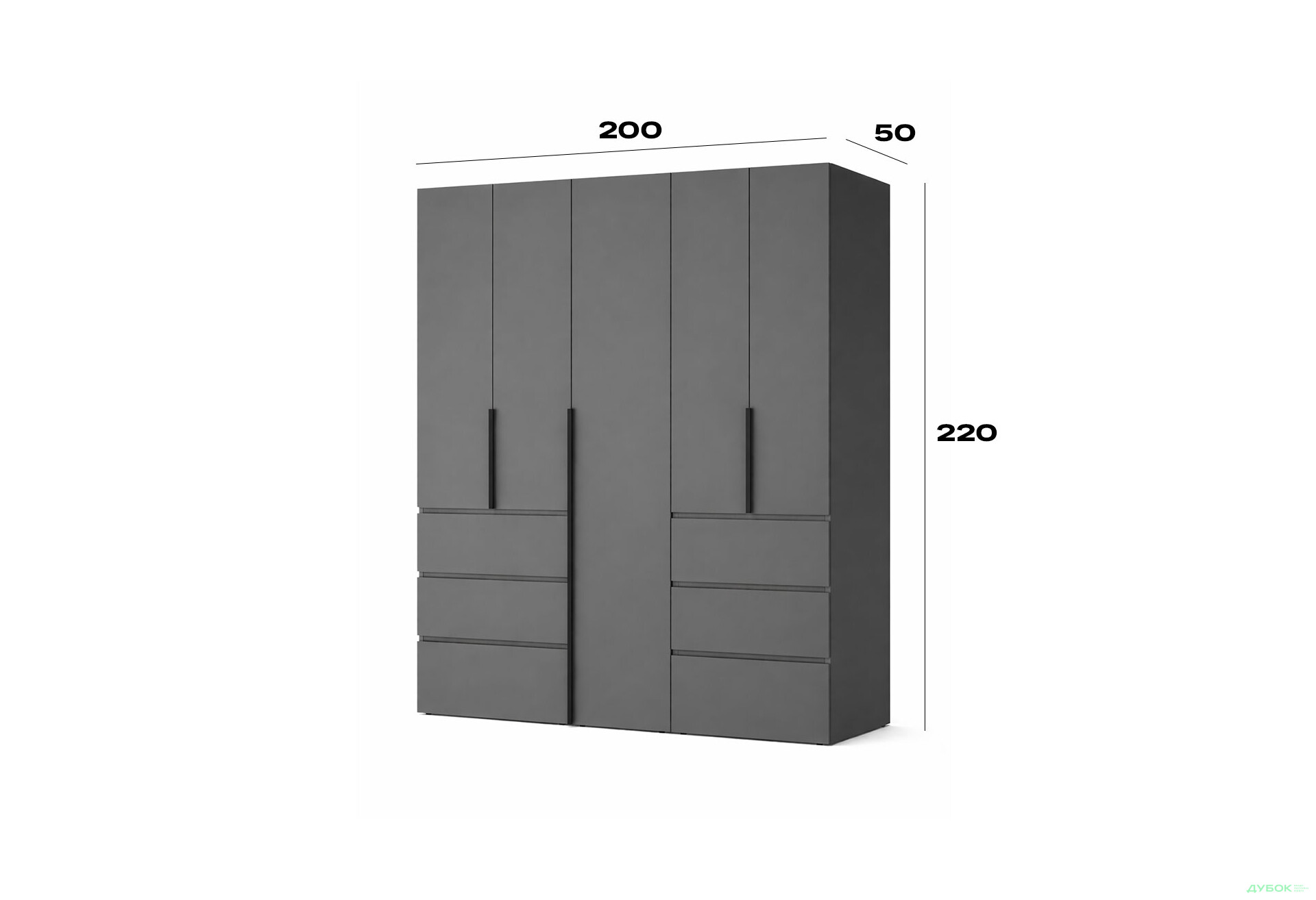 Изображение 5 - Шкаф Art In Head Light / Лайт 5-дверный с 6 ящиками 200 см, графит