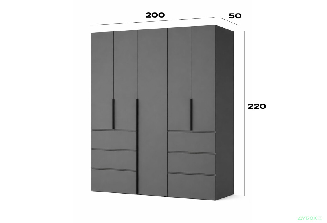 Изображение 5 - Шкаф Art In Head Light / Лайт 5-дверный с 6 ящиками 200 см, графит