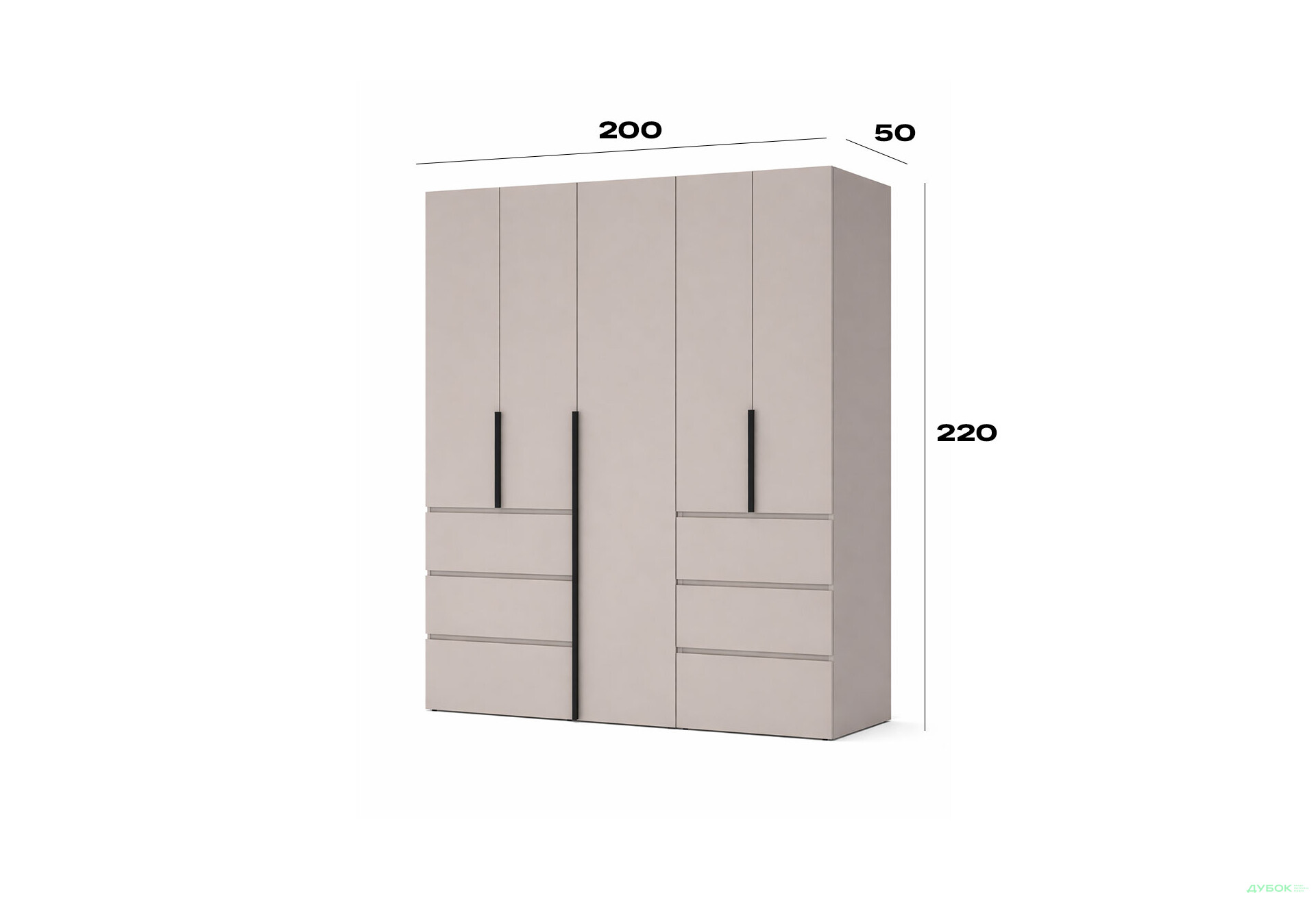 Изображение 6 - Шкаф Art In Head Light / Лайт 5-дверный с 6 ящиками 200 см, кашемир