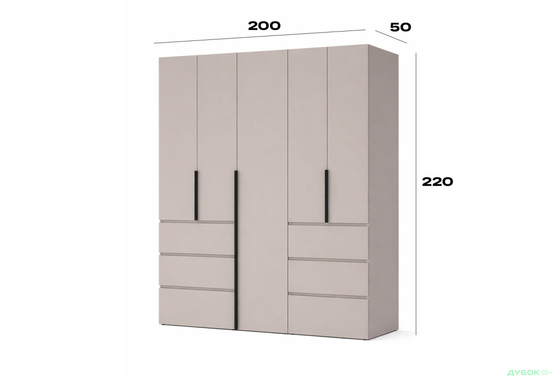 Изображение 6 - Шкаф Art In Head Light / Лайт 5-дверный с 6 ящиками 200 см, кашемир