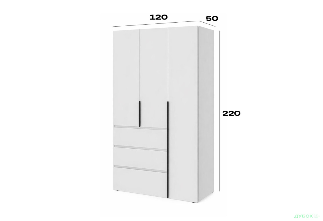 Изображение 6 - Шкаф Art In Head Light / Лайт 3-дверный с 3 ящиками 120 см, белый бриллиант