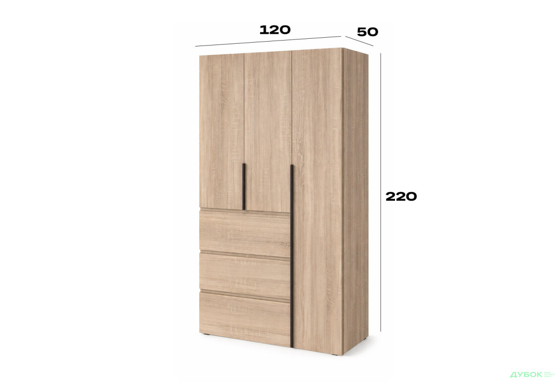 Изображение 6 - Шкаф Art In Head Light / Лайт 3-дверный с 3 ящиками 120 см, дуб сонома