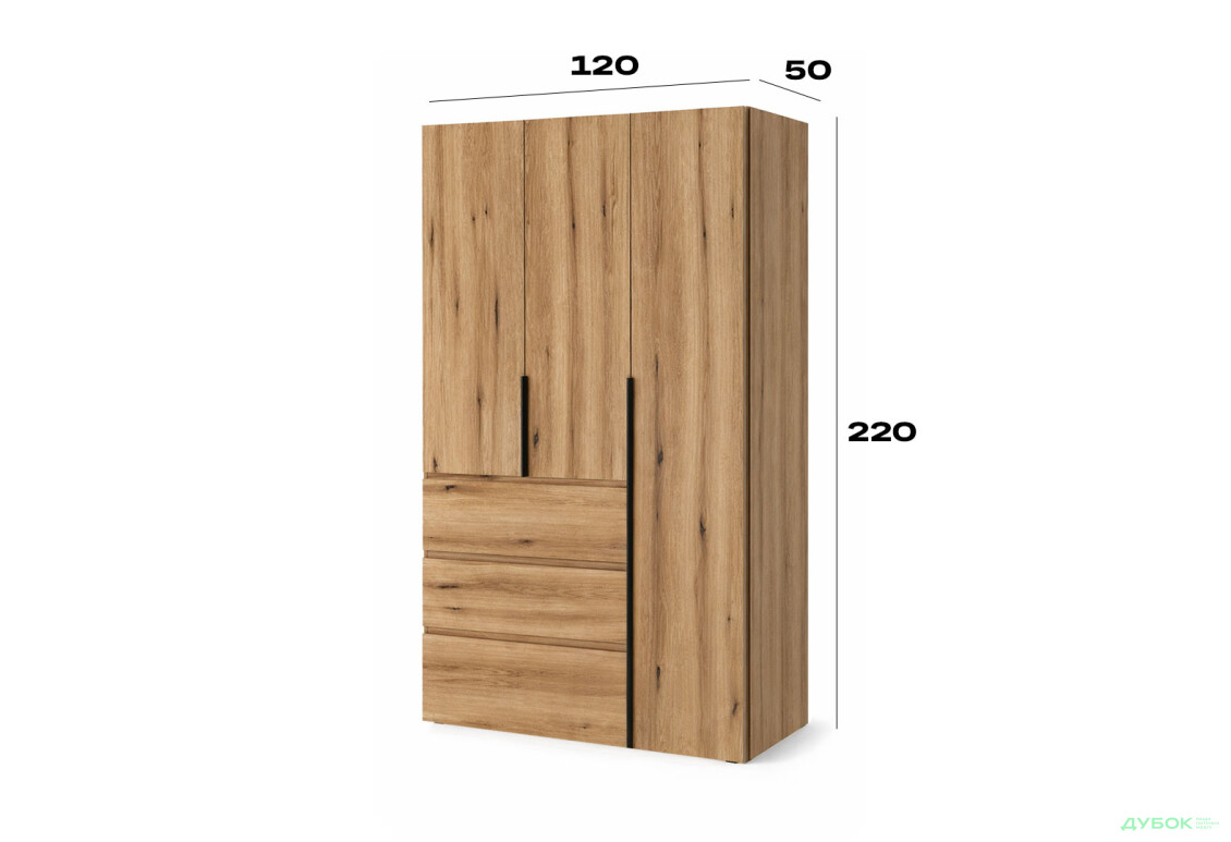 Изображение 6 - Шкаф Art In Head Light / Лайт 3-дверный с 3 ящиками 120 см, дуб эвок