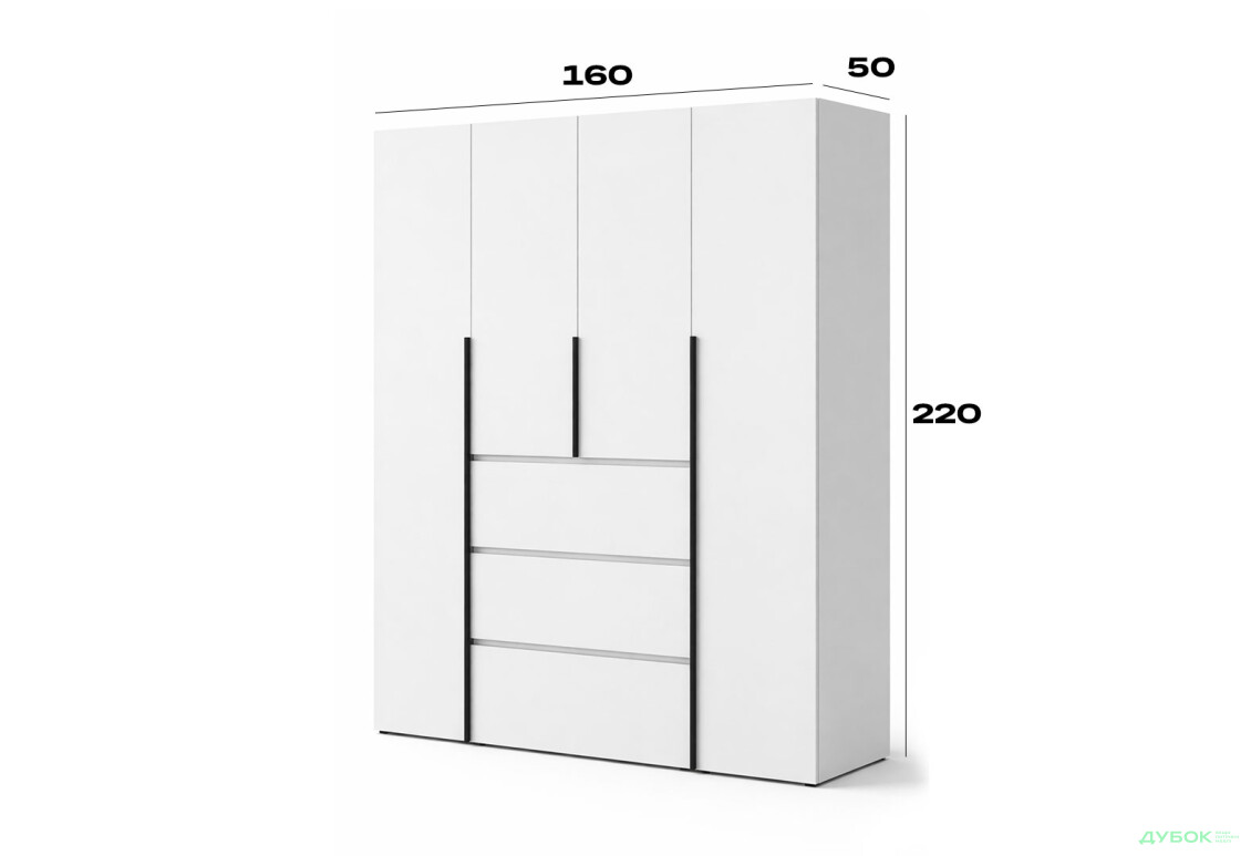 Изображение 6 - Шкаф Art In Head Light / Лайт 4-дверный с 3 ящиками 160 см, белый бриллиант