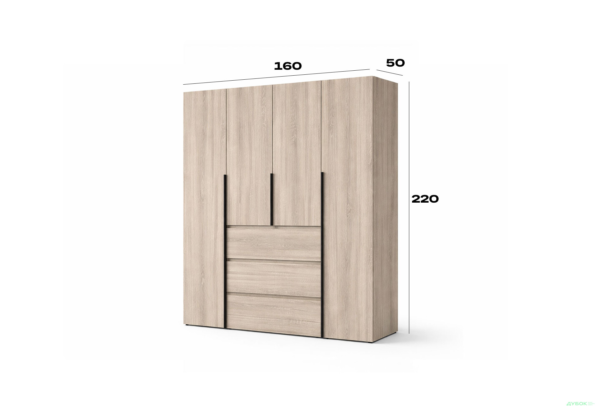 Изображение 6 - Шкаф Art In Head Light / Лайт 4-дверный с 3 ящиками 160 см, дуб сонома