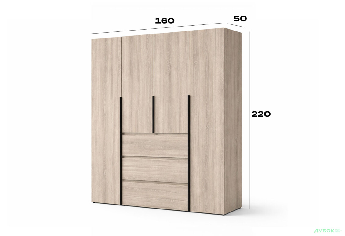 Изображение 6 - Шкаф Art In Head Light / Лайт 4-дверный с 3 ящиками 160 см, дуб сонома