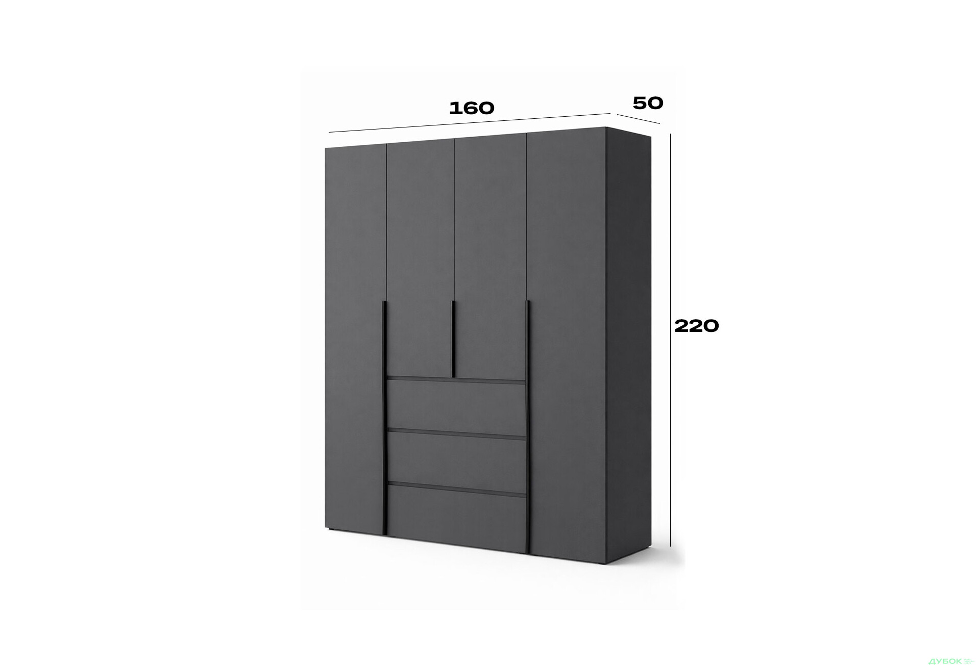 Изображение 6 - Шкаф Art In Head Light / Лайт 4-дверный с 3 ящиками 160 см, графит