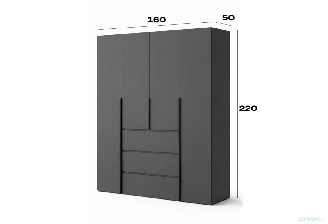 Изображение 6 - Шкаф Art In Head Light / Лайт 4-дверный с 3 ящиками 160 см, графит