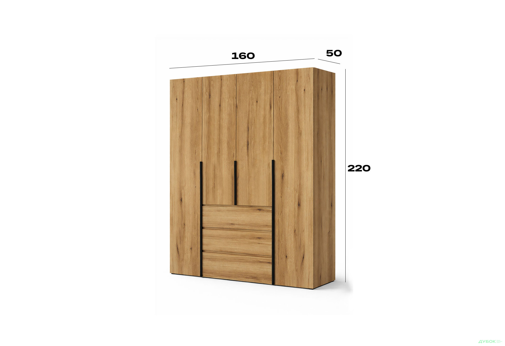 Изображение 6 - Шкаф Art In Head Light / Лайт 4-дверный с 3 ящиками 160 см, дуб эвок