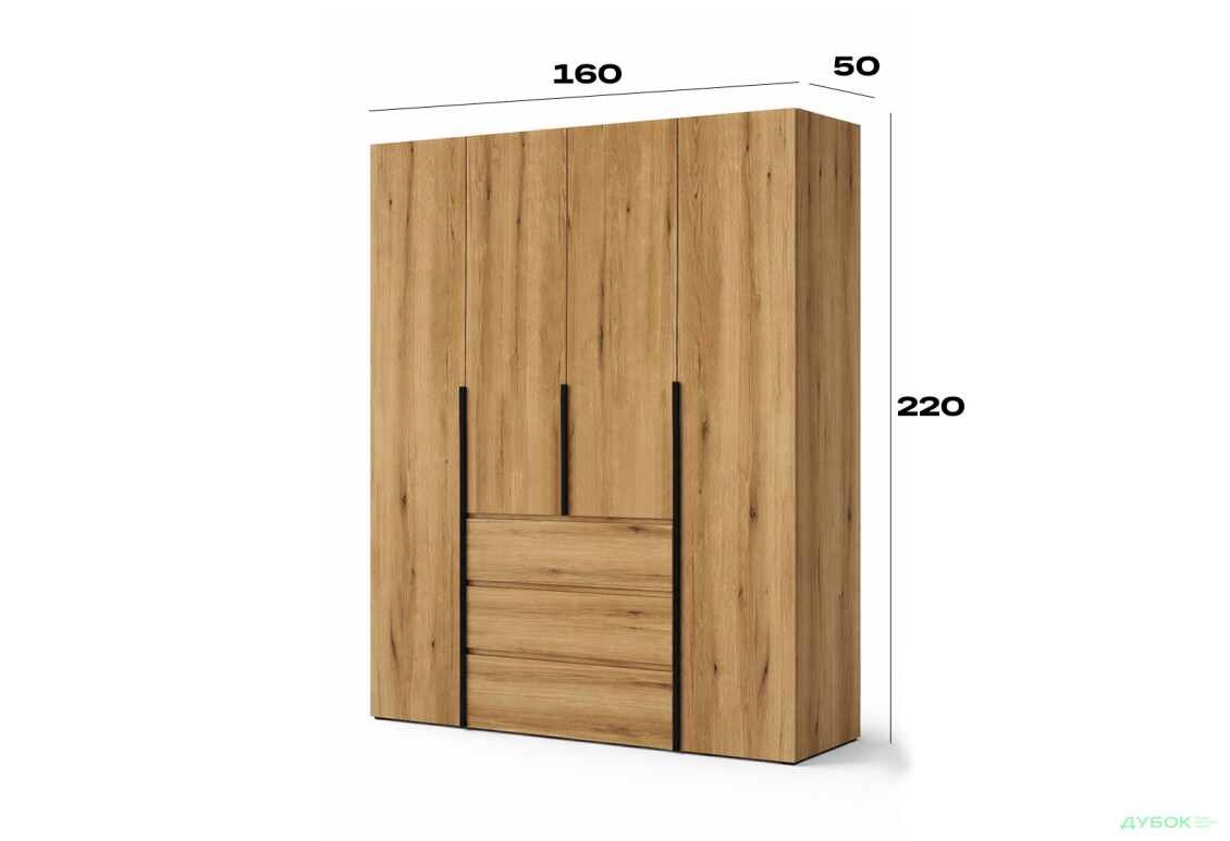 Изображение 6 - Шкаф Art In Head Light / Лайт 4-дверный с 3 ящиками 160 см, дуб эвок