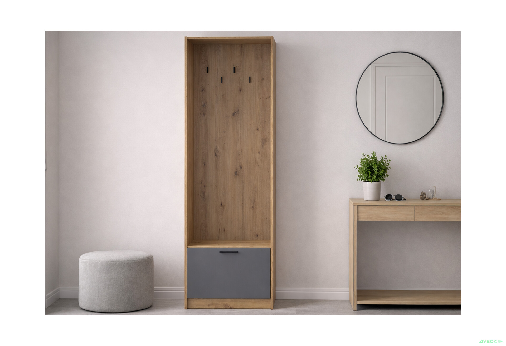 Изображение 2 - Пенал-вешалка Doros Ронди 60 см Дуб Артизан / Графит