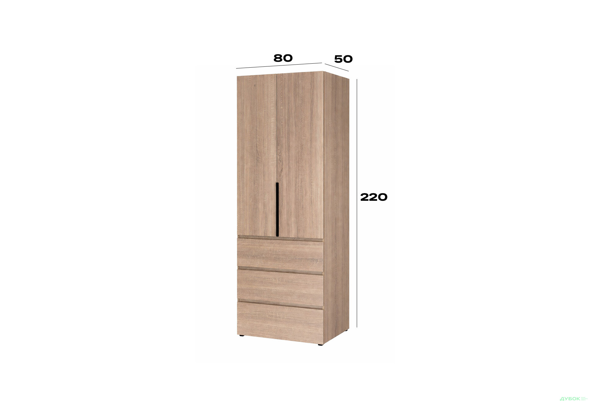 Изображение 6 - Шкаф Art In Head Light / Лайт 2-дверный с 3 ящиками 80 см, дуб сонома