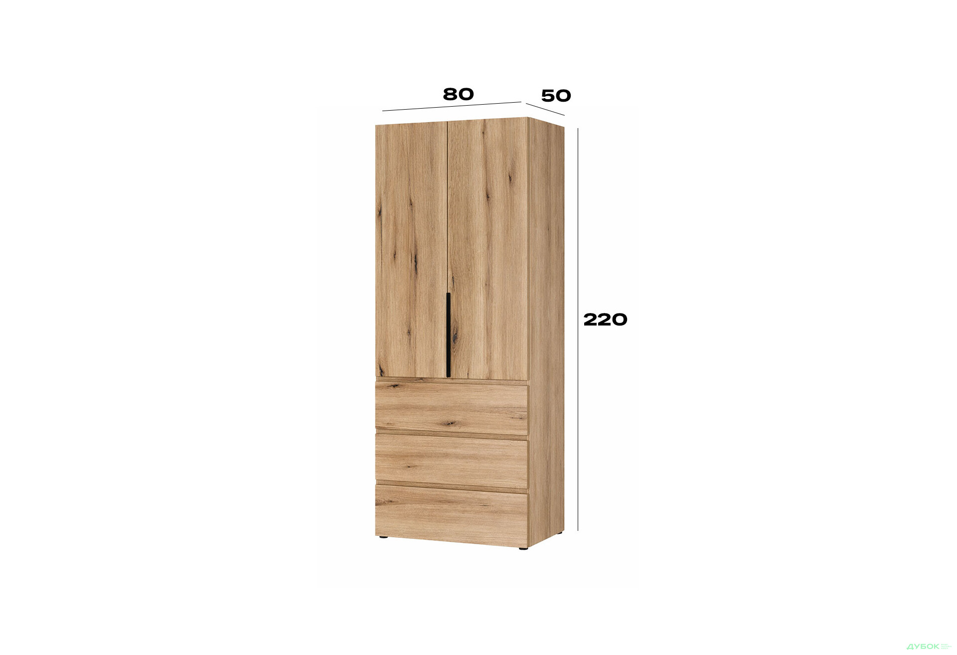 Изображение 6 - Шкаф Art In Head Light / Лайт 2-дверный с 3 ящиками 80 см, дуб эвок