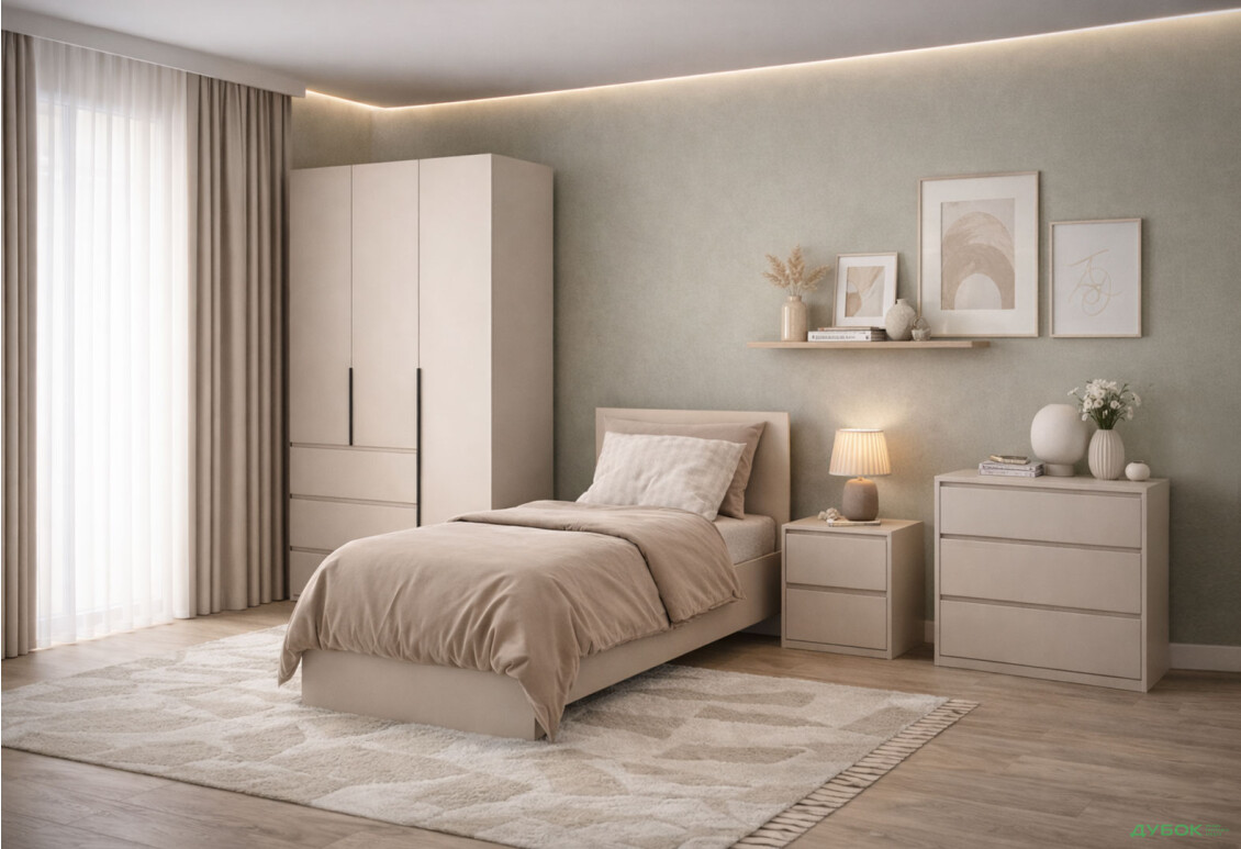 Дитяча Art In Head Light / Лайт з 3-дверною шафою і ліжком 90х200 см, кашемір