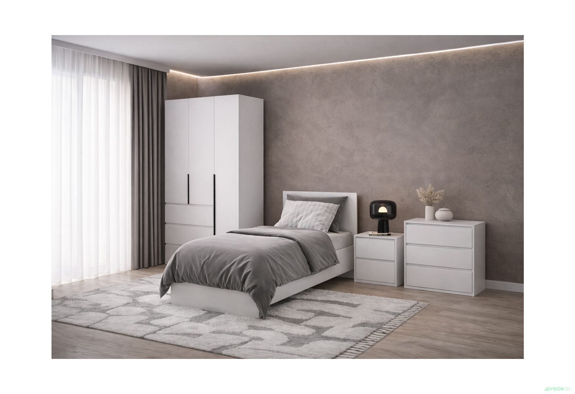 Зображення 1 - Дитяча Art In Head Light / Лайт з 3-дверною шафою і ліжком 90х200 см, білий діамант