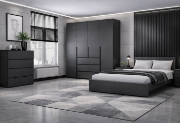 Спальня Art In Head Light / Лайт з 4-дверною шафою і ліжком 160х200 см, графіт