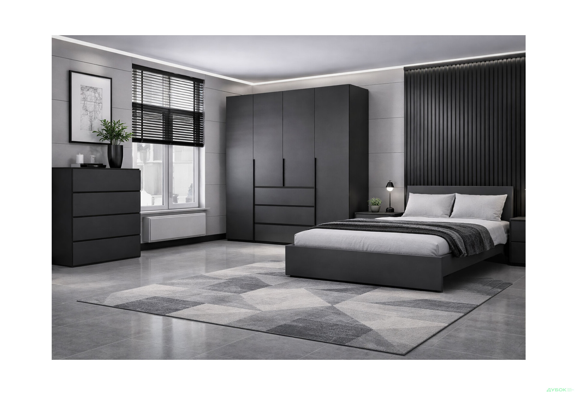 Зображення 1 - Спальня Art In Head Light / Лайт з 4-дверною шафою і ліжком 160х200 см, графіт