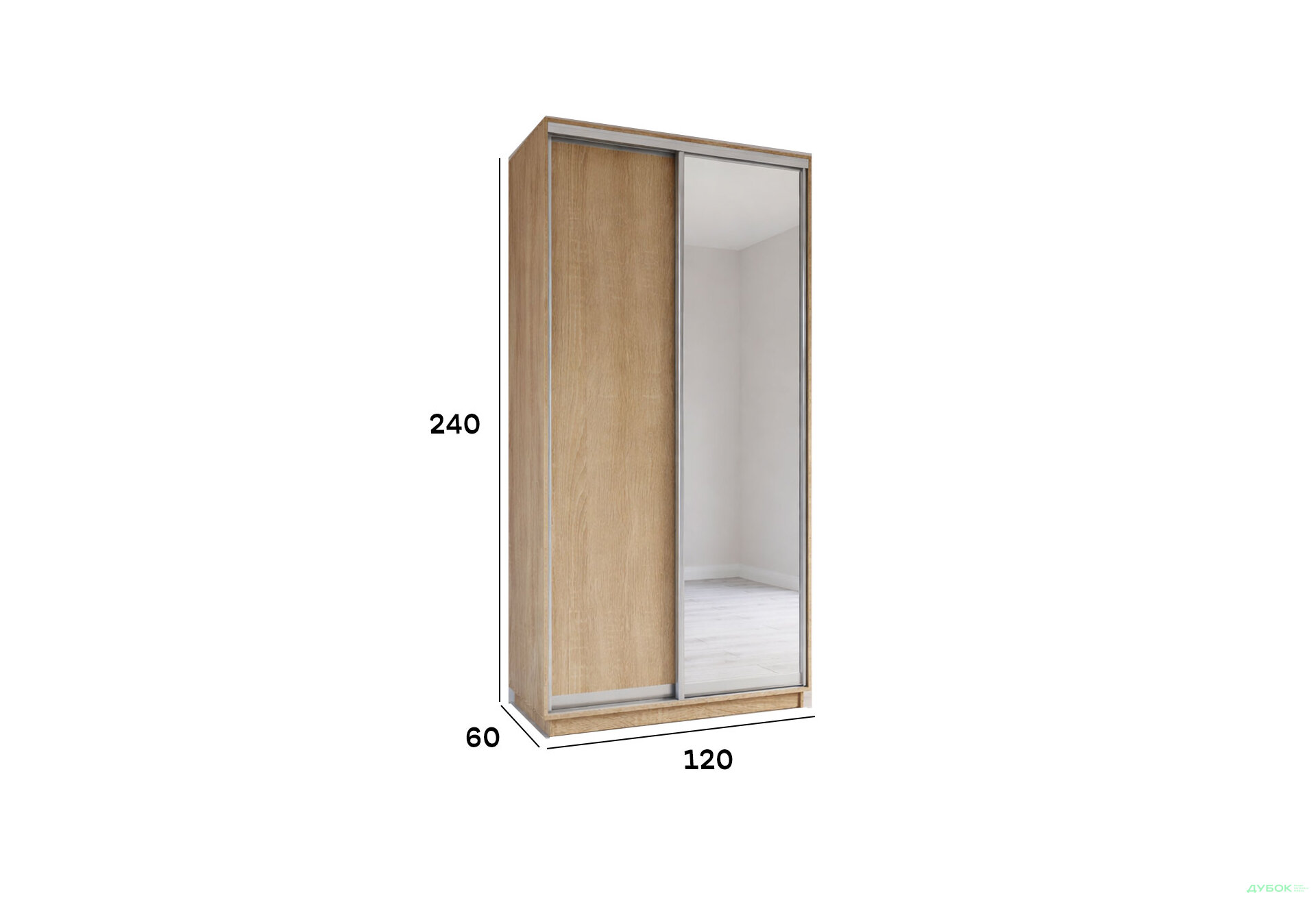 Изображение 2 - Шкаф-купе 2-дверный с зеркалом 120x240x60 см дуб сонома, профиль серебро